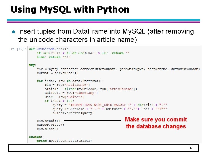 Using My. SQL with Python l Insert tuples from Data. Frame into My. SQL