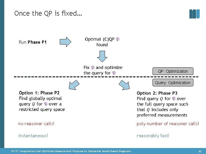 Once the QP is fixed… Run Phase P 1 QP Optimization Query Optimization no