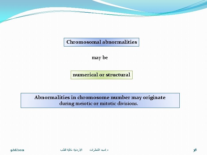 Chromosomal abnormalities may be numerical or structural Abnormalities in chromosome number may originate during