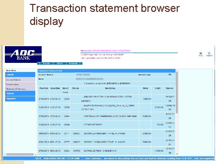 Transaction statement browser display 