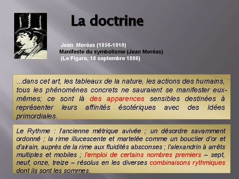 La doctrine Jean Moréas (1856 -1910) Manifeste du symbolisme (Jean Moréas) (Le Figaro, 18