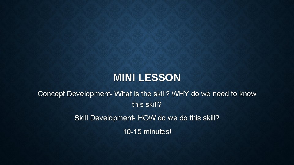 MINI LESSON Concept Development- What is the skill? WHY do we need to know