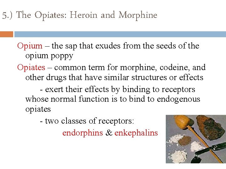 5. ) The Opiates: Heroin and Morphine Opium – the sap that exudes from