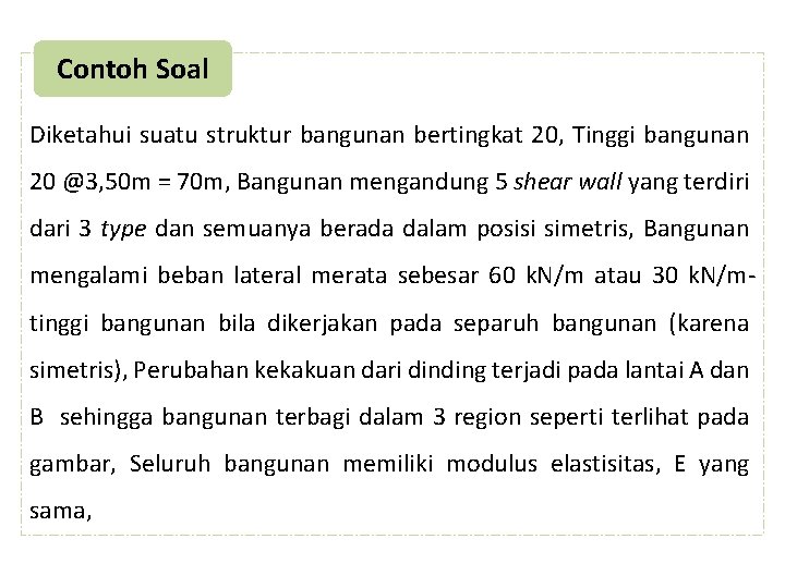 Contoh Soal Diketahui suatu struktur bangunan bertingkat 20, Tinggi bangunan 20 @3, 50 m