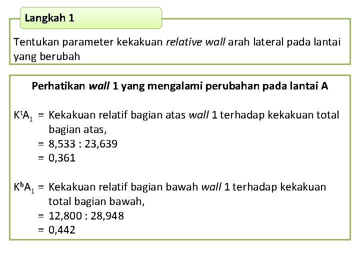 Langkah 1 Tentukan parameter kekakuan relative wall arah lateral pada lantai yang berubah Perhatikan