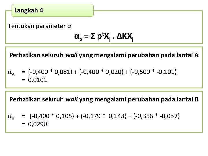 Langkah 4 Tentukan parameter α αx = Σ ρt. Xj. ΔKXj Perhatikan seluruh wall