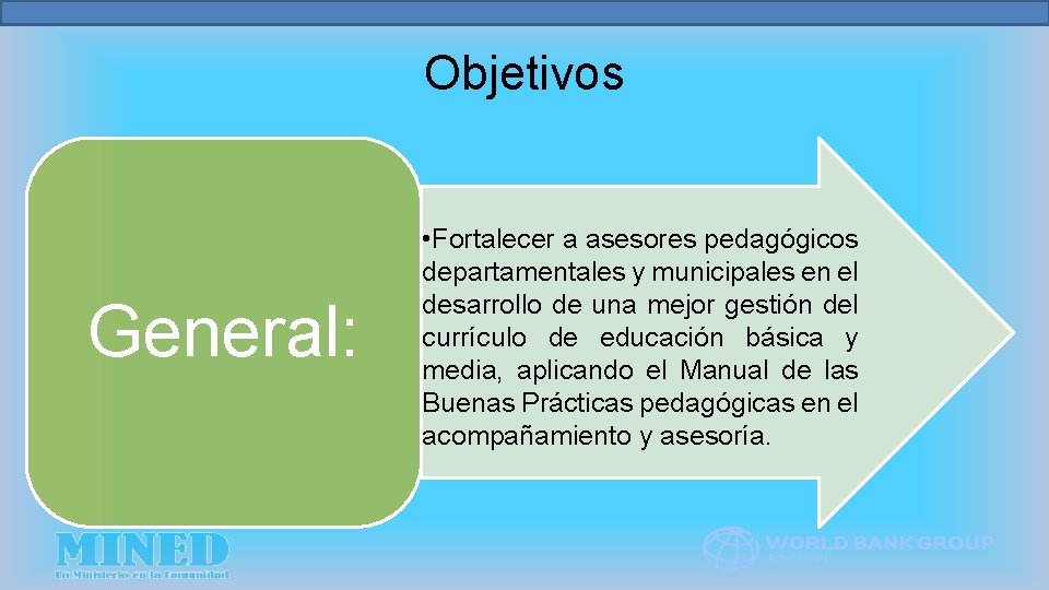 Objetivos General: • Fortalecer a asesores pedagógicos departamentales y municipales en el desarrollo de
