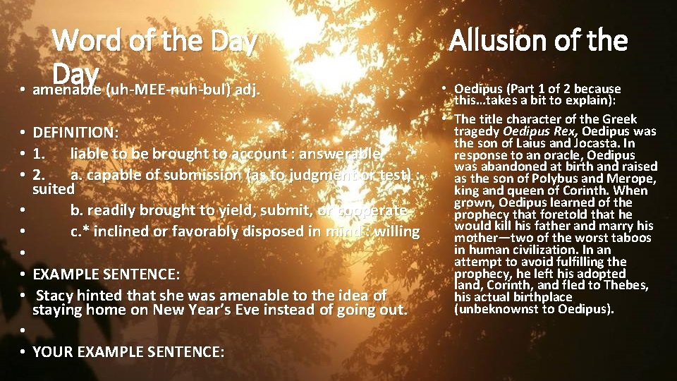 Word of the Day Prompt amenable uhMEEnuhbul adj