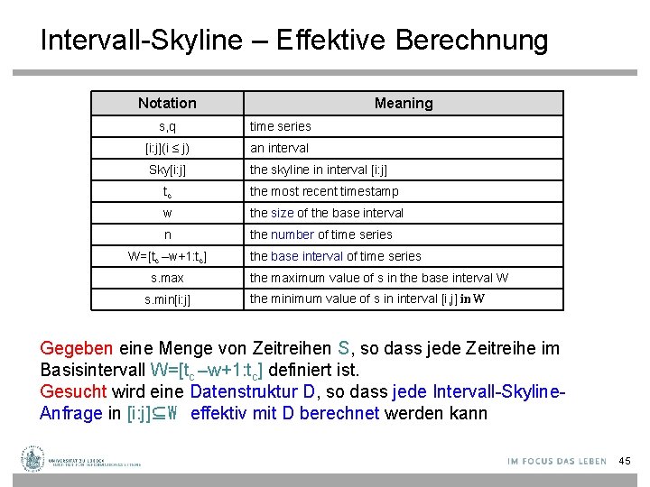 Intervall-Skyline – Effektive Berechnung Notation Meaning s, q time series [i: j](i ≤ j)