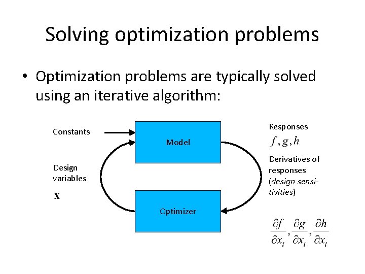 Solving optimization problems • Optimization problems are typically solved using an iterative algorithm: Constants