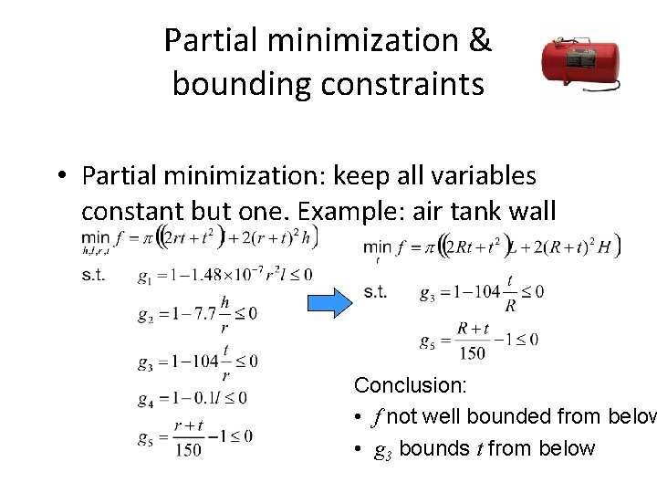 Partial minimization & bounding constraints • Partial minimization: keep all variables constant but one.