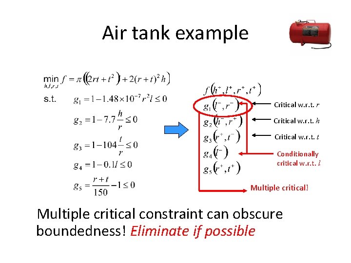 Air tank example Critical w. r. t. r Critical w. r. t. h Critical