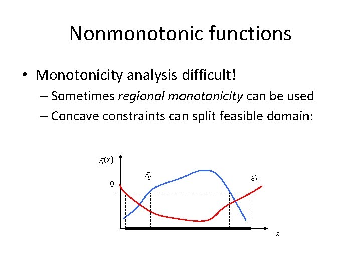 Nonmonotonic functions • Monotonicity analysis difficult! – Sometimes regional monotonicity can be used –