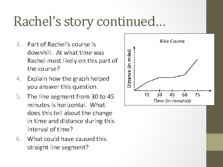 Rachel’s story continued… 3. Part of Rachel’s course is downhill. At what time was