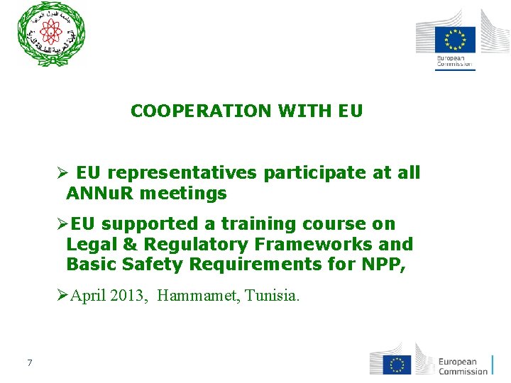 COOPERATION WITH EU Ø EU representatives participate at all ANNu. R meetings ØEU supported