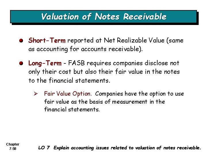 Valuation of Notes Receivable Short-Term reported at Net Realizable Value (same as accounting for
