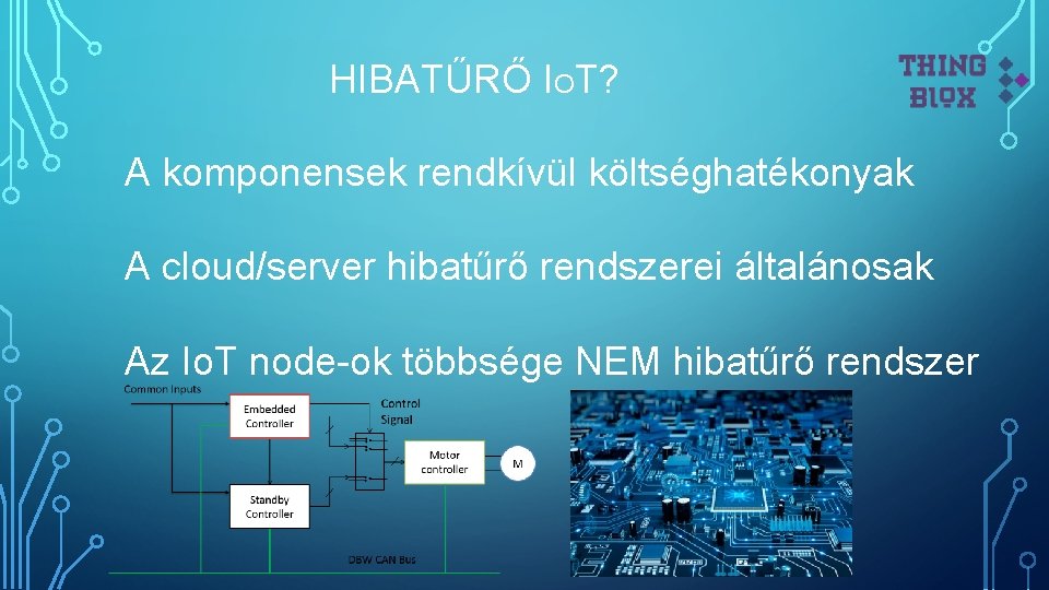 HIBATŰRŐ IOT? A komponensek rendkívül költséghatékonyak A cloud/server hibatűrő rendszerei általánosak Az Io. T