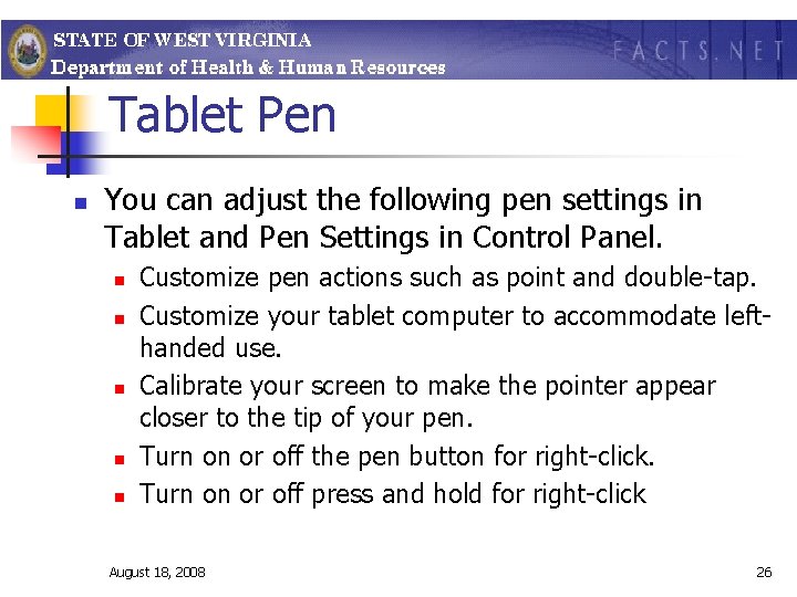 Tablet Pen n You can adjust the following pen settings in Tablet and Pen