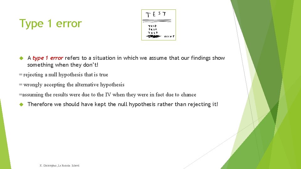 Type 1 error A type 1 error refers to a situation in which we