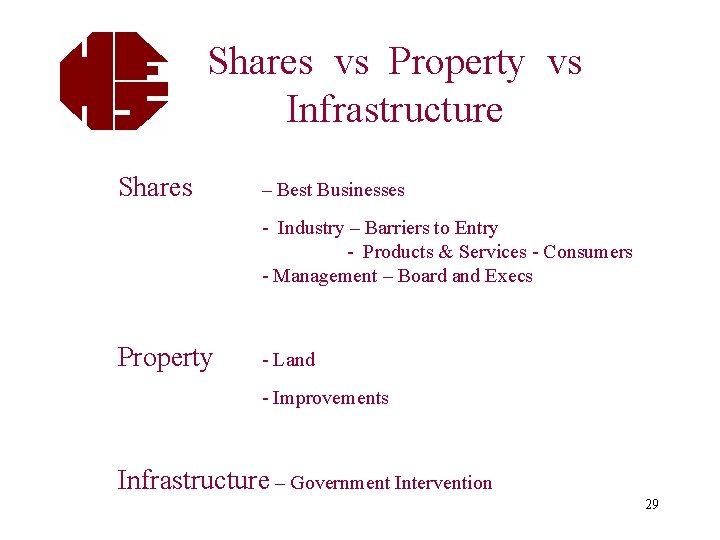 Shares vs Property vs Infrastructure Shares – Best Businesses - Industry – Barriers to