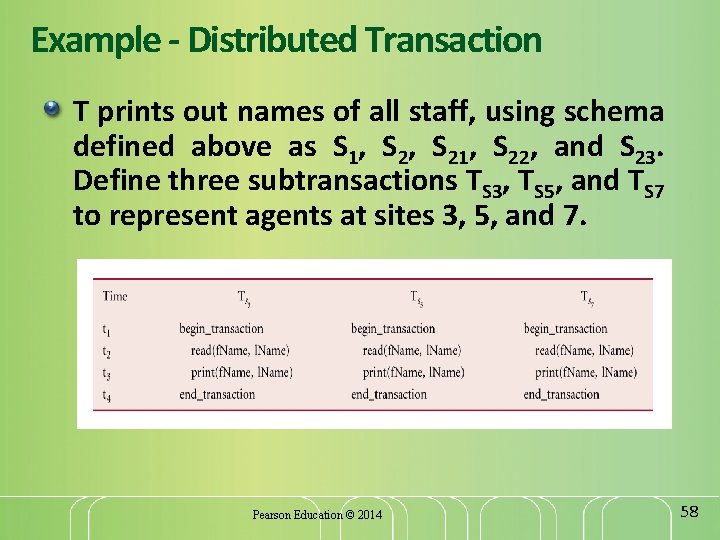Example - Distributed Transaction T prints out names of all staff, using schema defined