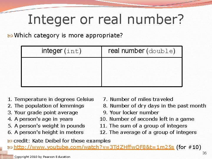 Integer or real number? Which category is more appropriate? integer (int) 1. 2. 3. Integer or real number? Which category is more appropriate? integer (int) 1. 2. 3.