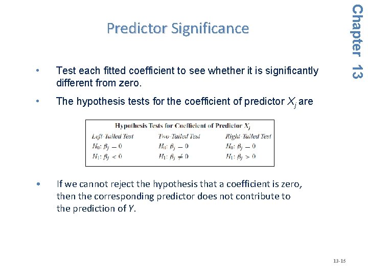 Chapter 13 Predictor Significance • Test each fitted coefficient to see whether it is