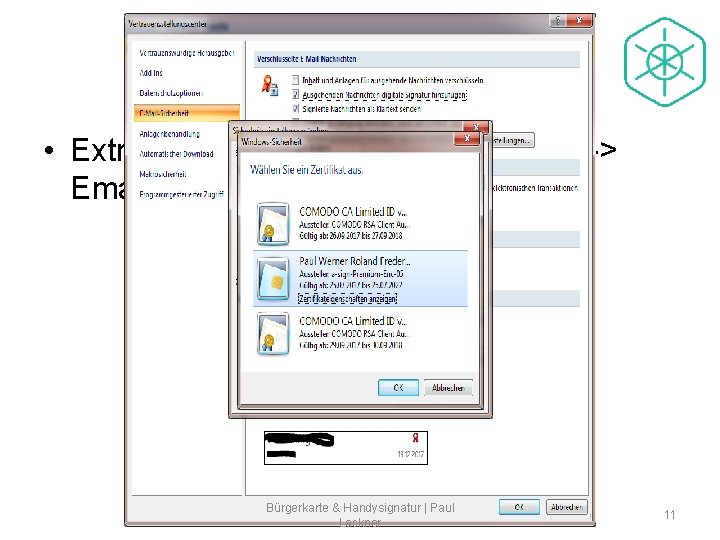 Microsoft Outlook 2007 • Extras -> Vertrauensstellungscenter -> Email-Sicherheit Bürgerkarte & Handysignatur | Paul