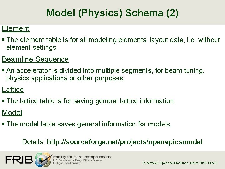 Model (Physics) Schema (2) Element § The element table is for all modeling elements’