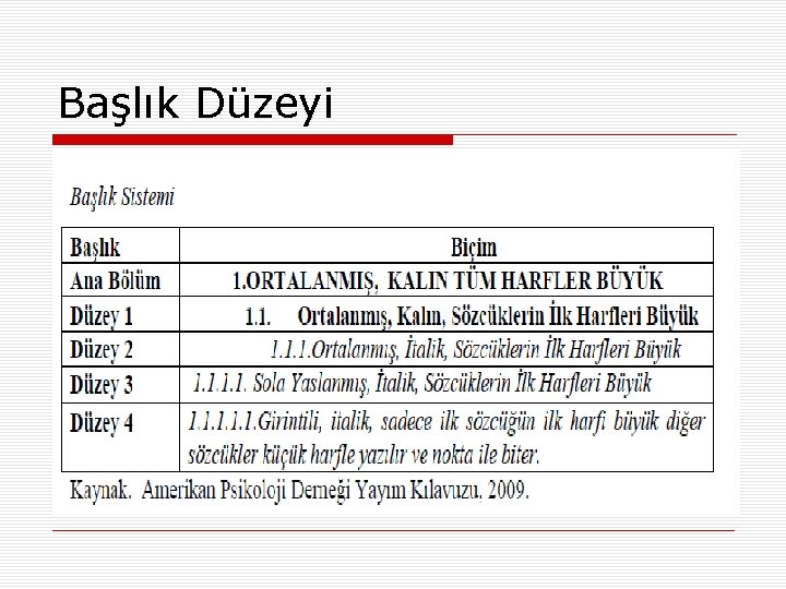 Başlık Düzeyi 