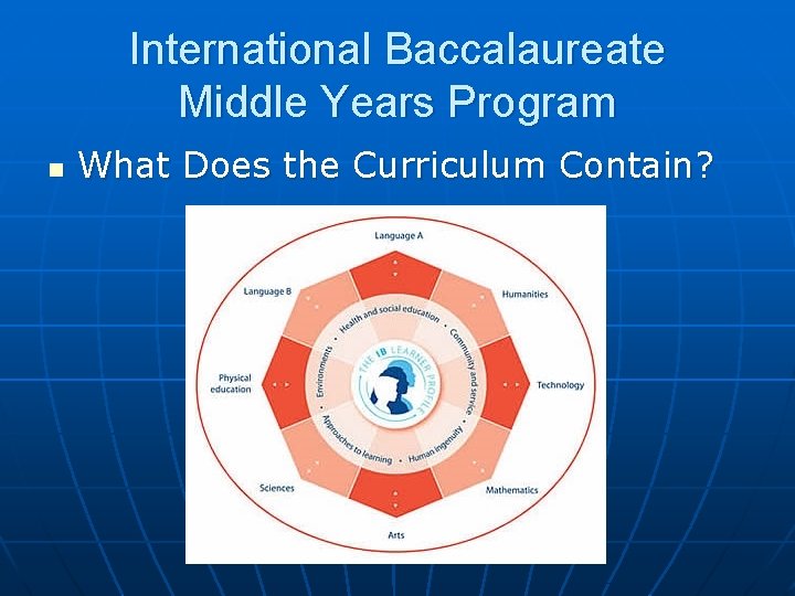 International Baccalaureate Middle Years Program n What Does the Curriculum Contain? 