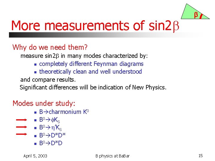 More measurements of sin 2 b b Why do we need them? measure sin