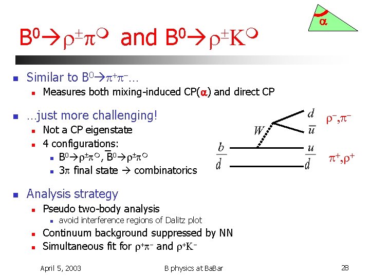 0 B r p n Similar to B 0 p+p-… n n Measures both