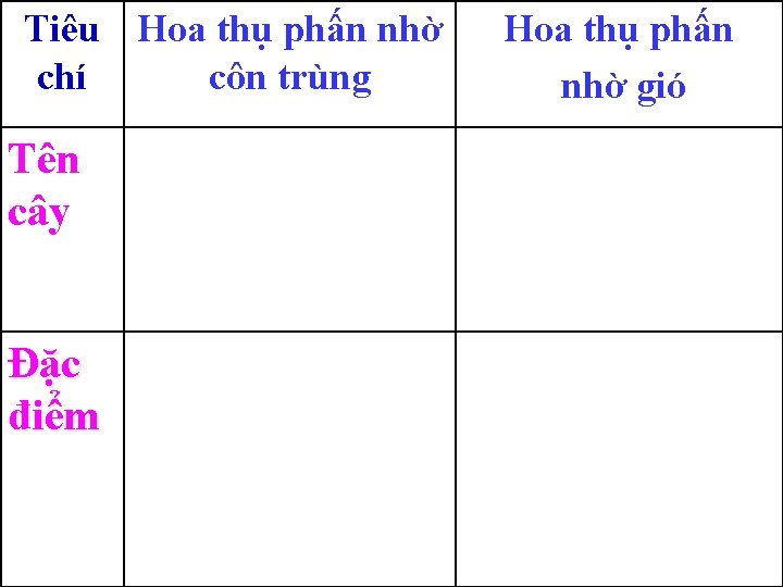 Tiêu Hoa thụ phấn nhờ chí côn trùng Tên cây Đặc điểm Hoa thụ