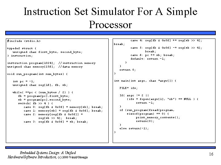 Instruction Set Simulator For A Simple Processor case 4: reg[fb & 0 x 0