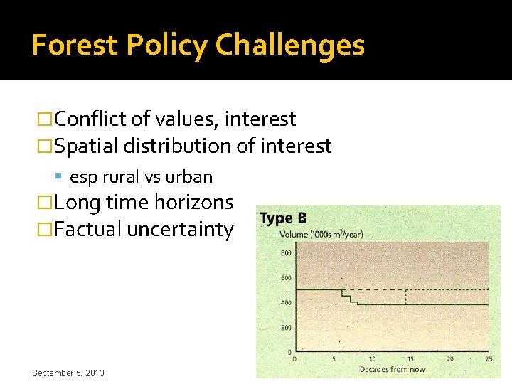 Forest Policy Challenges �Conflict of values, interest �Spatial distribution of interest esp rural vs