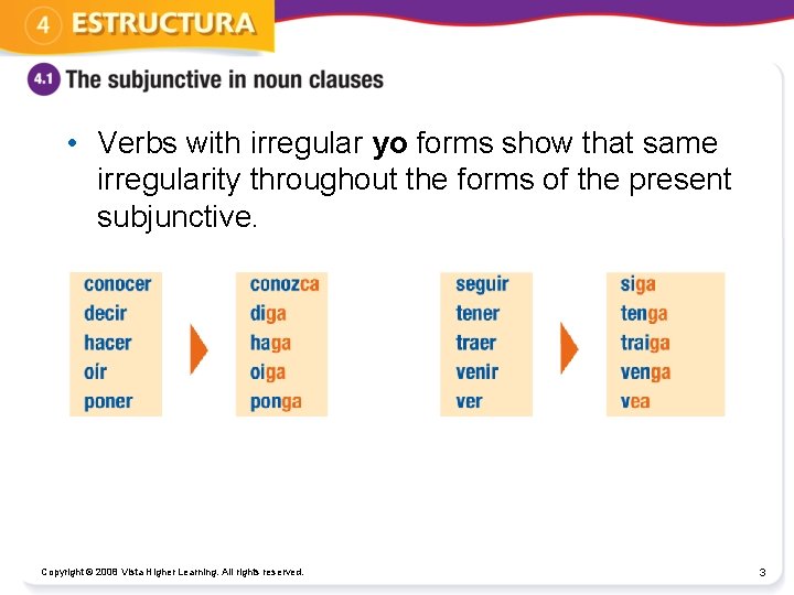  • Verbs with irregular yo forms show that same irregularity throughout the forms