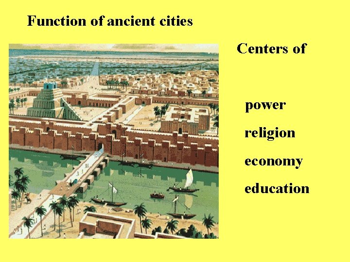 Function of ancient cities Centers of power religion economy education 