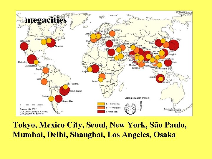 megacities Tokyo, Mexico City, Seoul, New York, São Paulo, Mumbai, Delhi, Shanghai, Los Angeles,