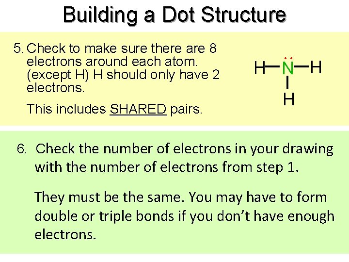 Building a Dot Structure 5. Check to make sure there are 8 electrons around