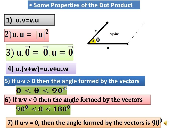  • Some Properties of the Dot Product 1) u. v=v. u 4) u.