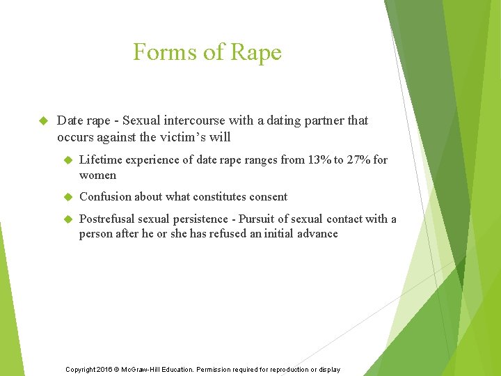 Forms of Rape Date rape - Sexual intercourse with a dating partner that occurs