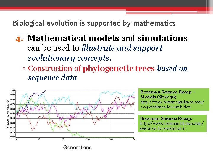 Biological evolution is supported by mathematics. 4. Mathematical models and simulations can be used