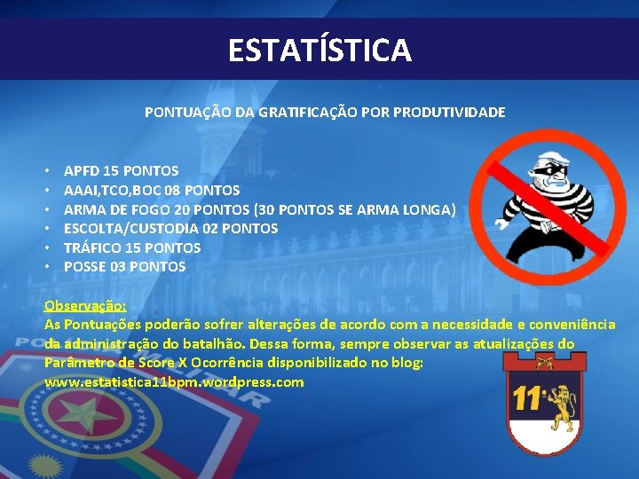 ESTATÍSTICA PONTUAÇÃO DA GRATIFICAÇÃO POR PRODUTIVIDADE • • • APFD 15 PONTOS AAAI, TCO,