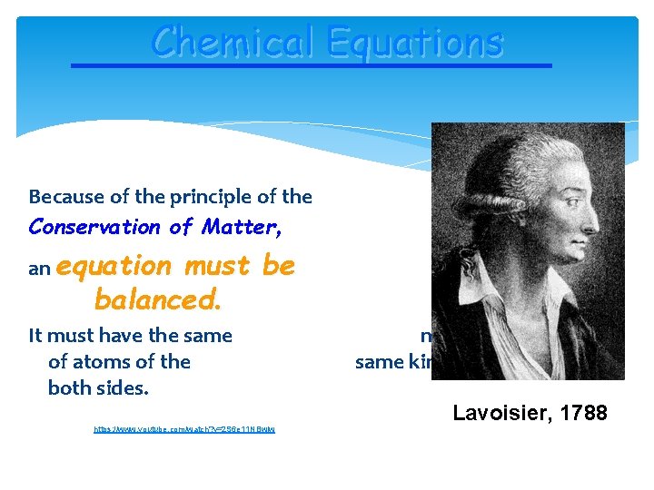 Chemical Equations Because of the principle of the Conservation of Matter, an equation must