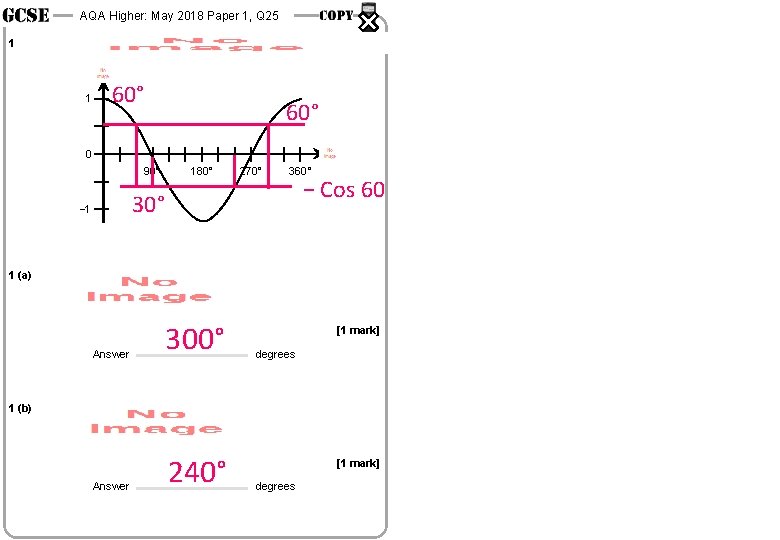 AQA Higher: May 2018 Paper 1, Q 25 1 1 60° 0 90° 180°