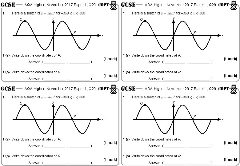 AQA Higher: November 2017 Paper 1, Q 29 1 1 Q Q P P