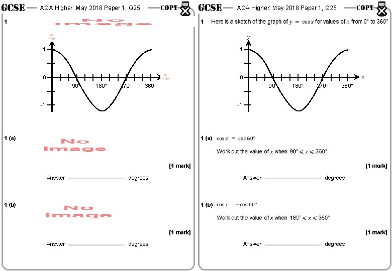 AQA Higher: May 2018 Paper 1, Q 25 1 1 0 0 90° 180°