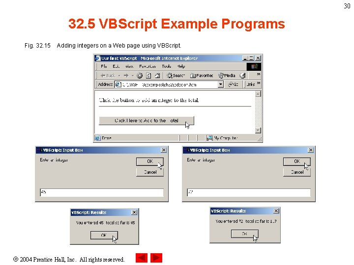 30 32. 5 VBScript Example Programs Fig. 32. 15 Adding integers on a Web