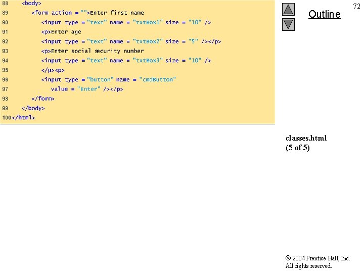 Outline classes. html (5 of 5) 2004 Prentice Hall, Inc. All rights reserved. 72
